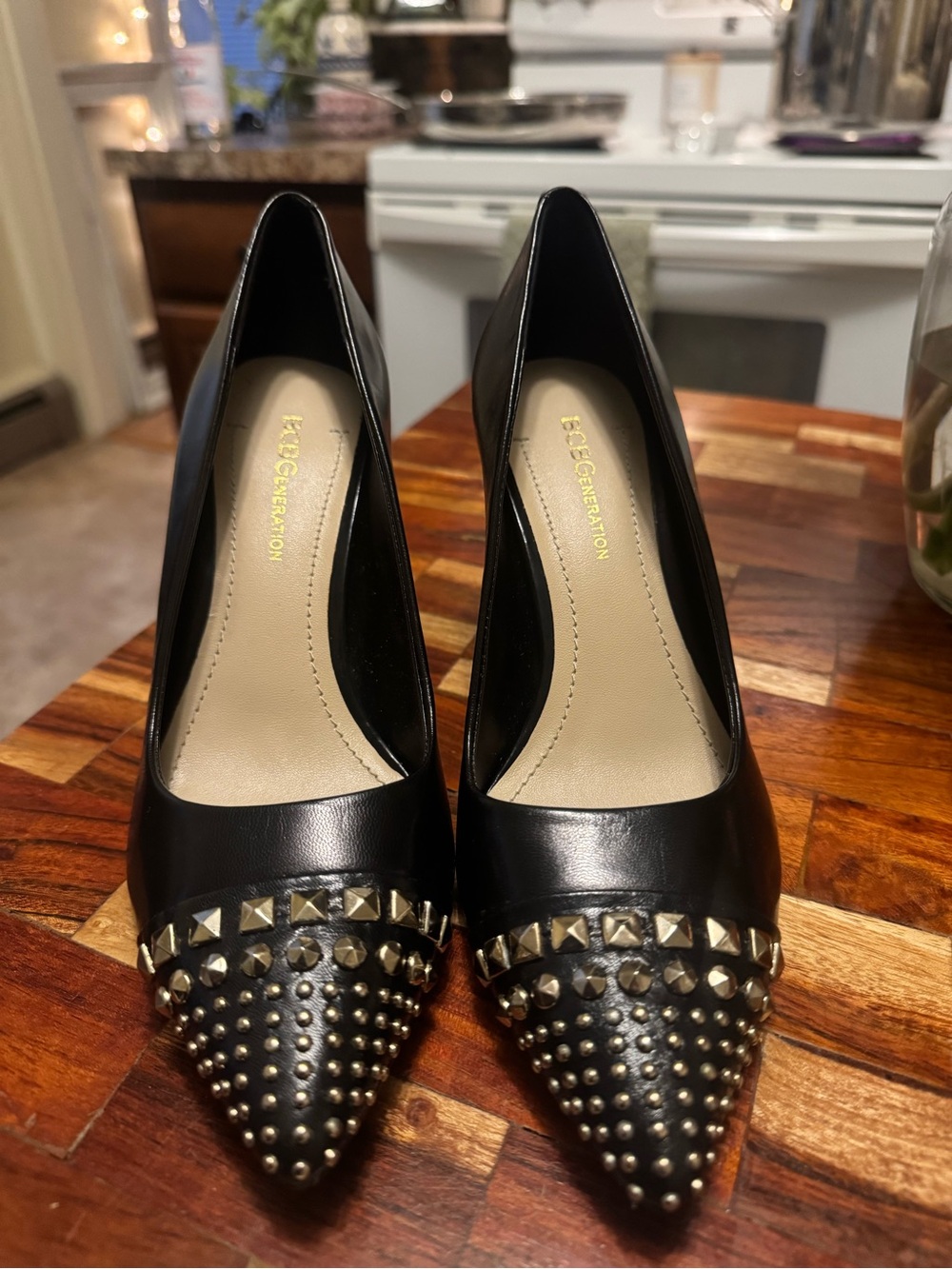 BCBGeneration Black Studded Pointed Toe Pumps